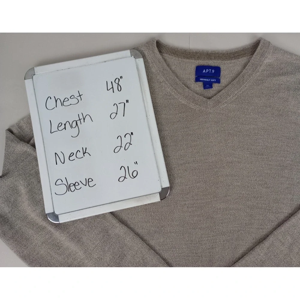 Apt. 9 Seriously Soft Men's XL Beige V-Neck Long Sleeve Pullover Sweater